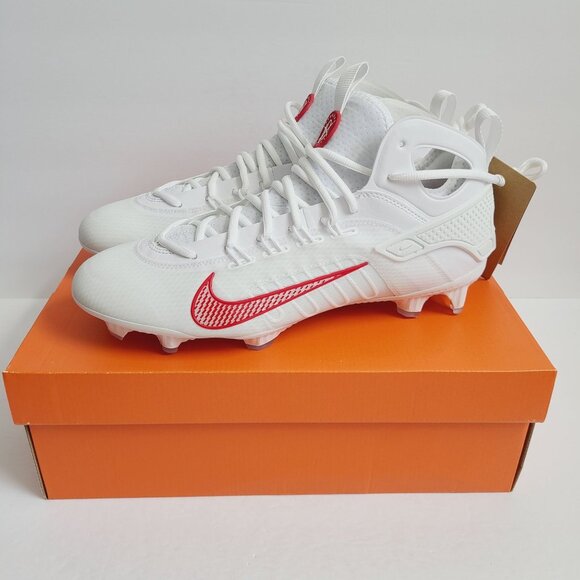 Nike Huarache 9 Elite Mid LAX Lacrosse Cleats FV6146-100 Size 11.5 White Red - Picture 1 of 9
